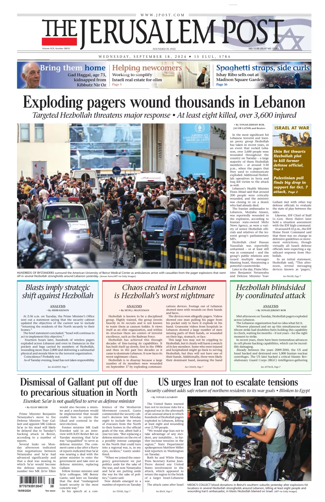 Prima-pagina-the jerusalem post-edizione-di-oggi-18-09-2024